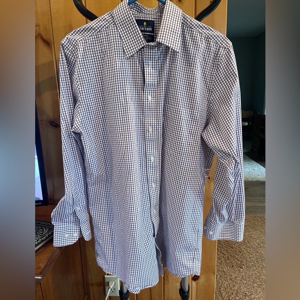Stafford Purple and White Checkered Button Down Shirt
